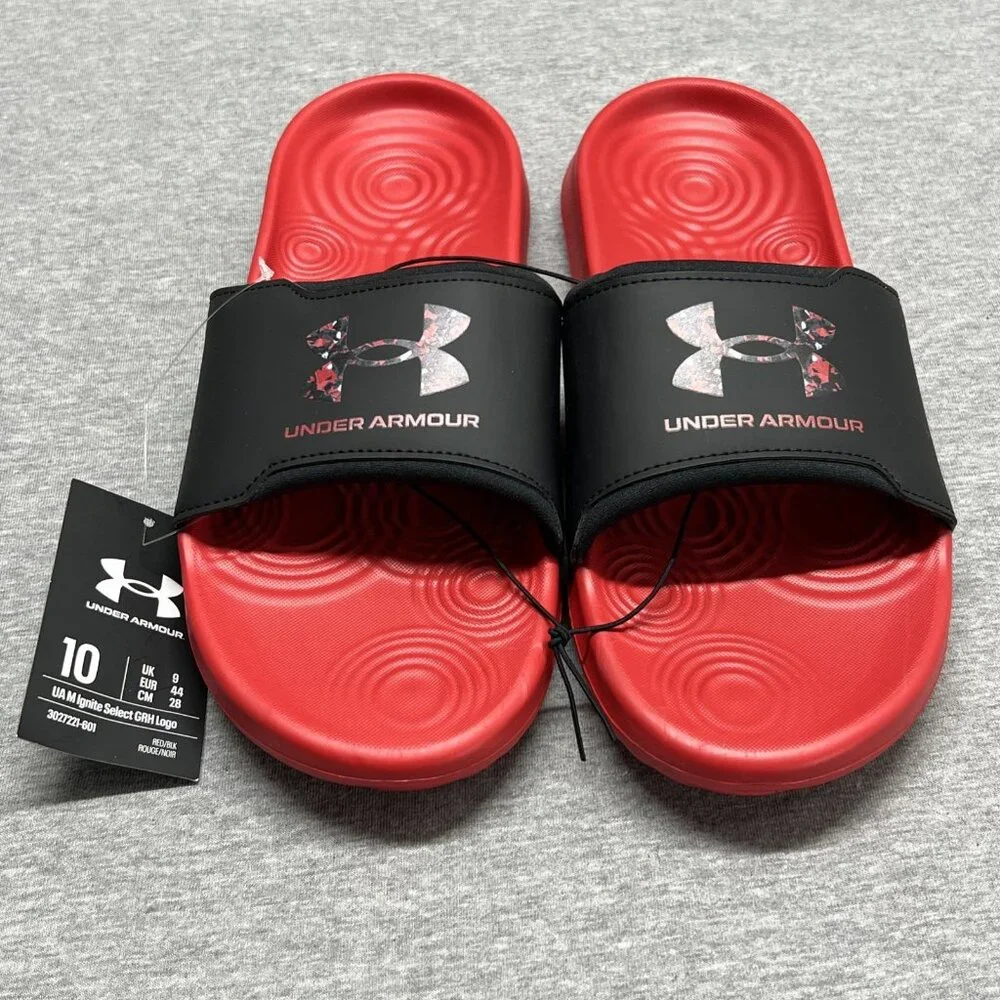 Under Armour Ignite GRH Logo UA‎ Red/Black Men Slip On Sandal Slides Shoe Sz 10